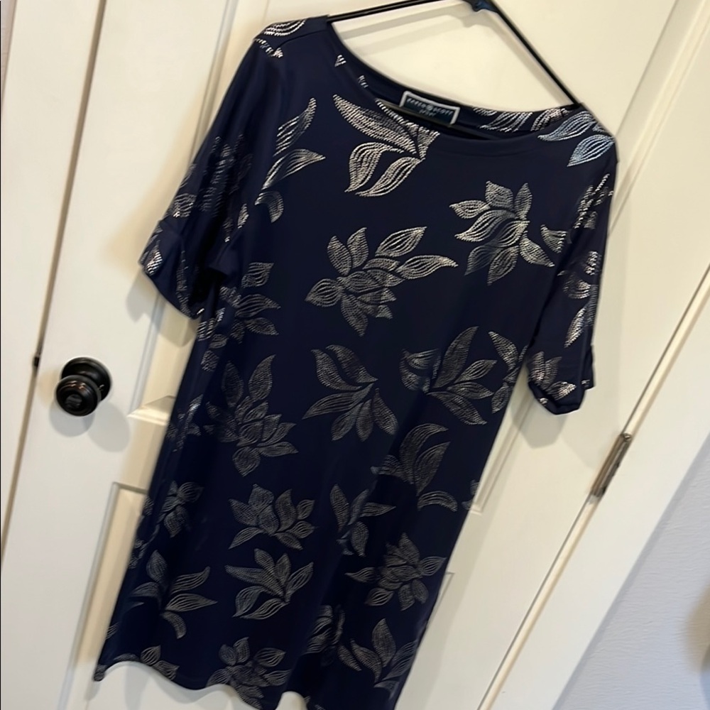 Chico's Midnight Blue Leaf Pattern Mini Dress